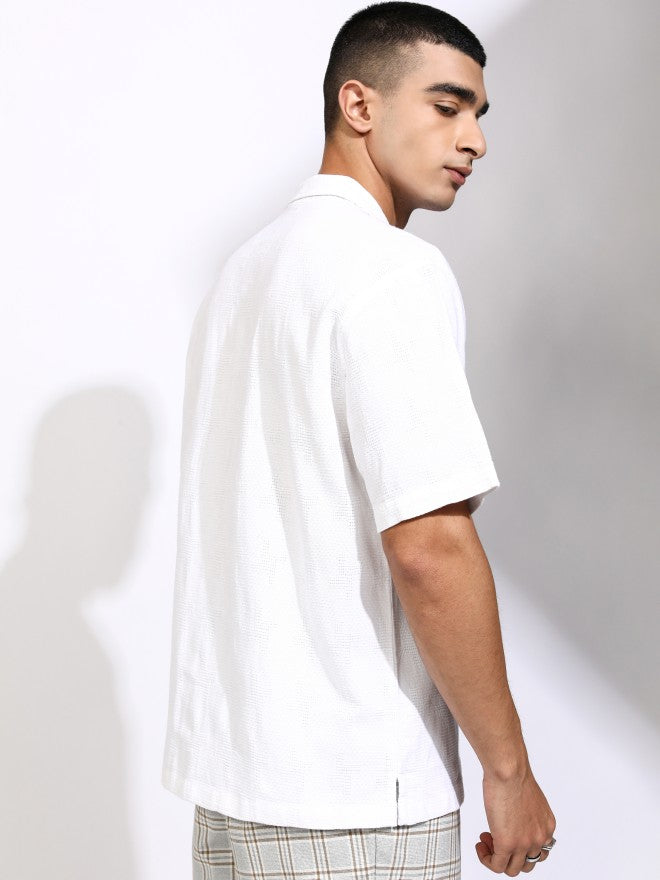 Highlander Men White Textured Relaxed Fit Casual Shirt - White - Image 3