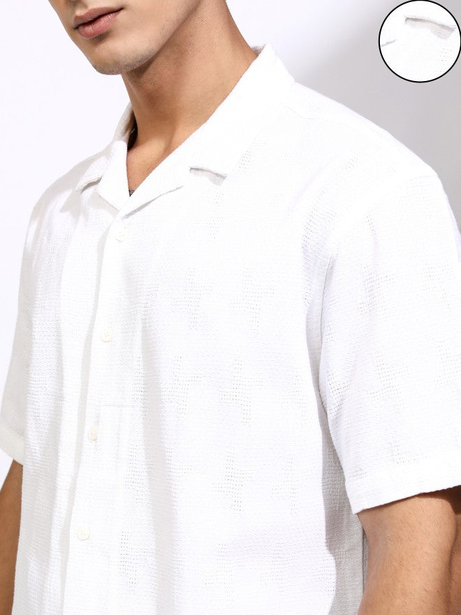 Highlander Men White Textured Relaxed Fit Casual Shirt - White - Image 5
