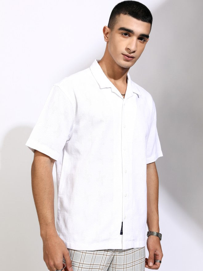 Highlander Men White Textured Relaxed Fit Casual Shirt - White - Image 6