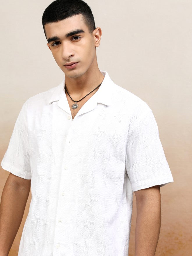 Highlander Men White Textured Relaxed Fit Casual Shirt - White - Image 1