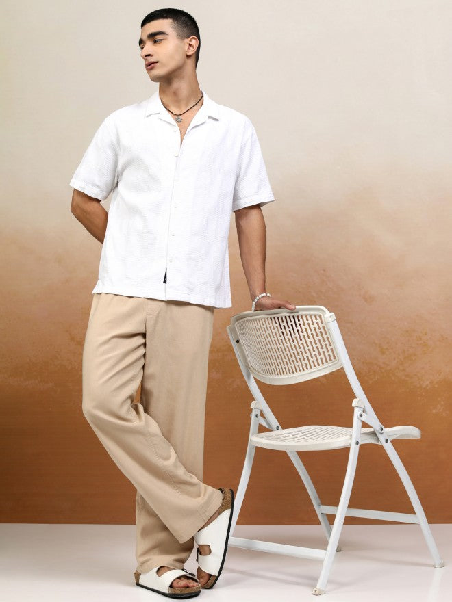 Highlander Men White Textured Relaxed Fit Casual Shirt - White - Image 2