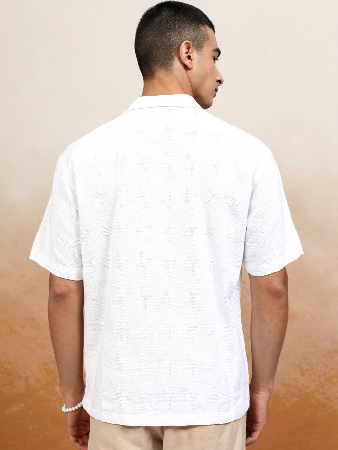 Highlander Men White Textured Relaxed Fit Casual Shirt - White - Image 3