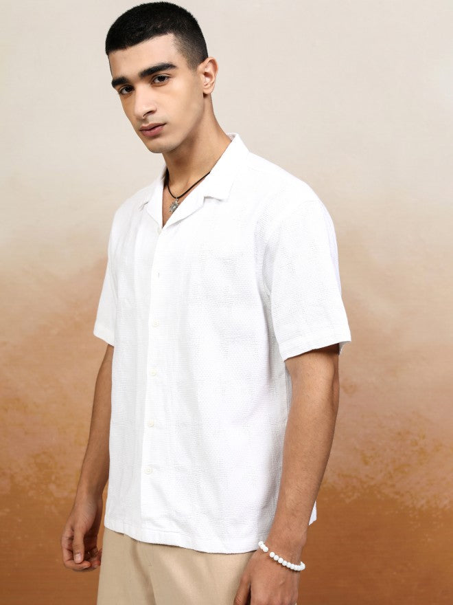 Highlander Men White Textured Relaxed Fit Casual Shirt - White - Image 4