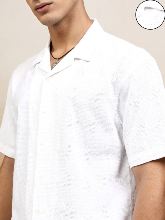 Highlander Men White Textured Relaxed Fit Casual Shirt - White - Image 5