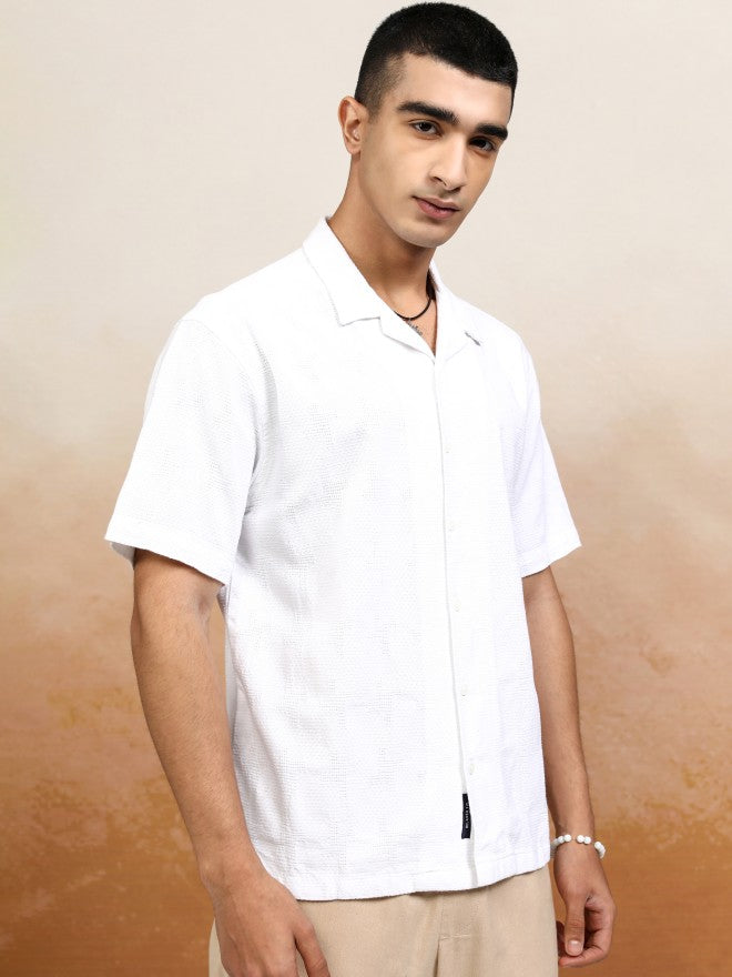 Highlander Men White Textured Relaxed Fit Casual Shirt - White - Image 6
