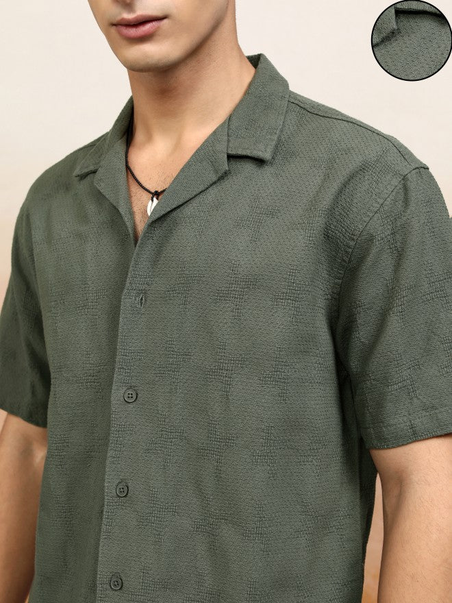 Highlander Men Olive Textured Relaxed Fit Casual Shirt - Olive - Image 5