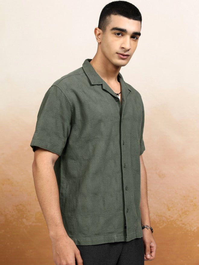 Highlander Men Olive Textured Relaxed Fit Casual Shirt - Olive - Image 6