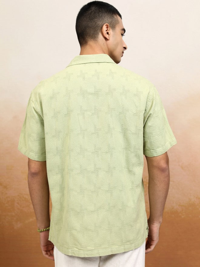 Highlander Men Green Textured Relaxed Fit Casual Shirt - Green - Image 3