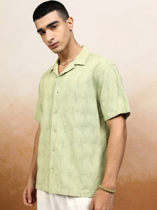 Highlander Men Green Textured Relaxed Fit Casual Shirt - Green - Image 4
