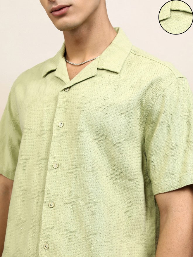 Highlander Men Green Textured Relaxed Fit Casual Shirt - Green - Image 5