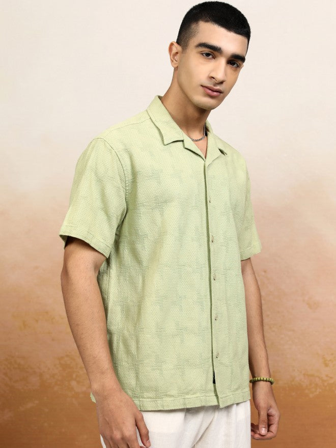 Highlander Men Green Textured Relaxed Fit Casual Shirt - Green - Image 6
