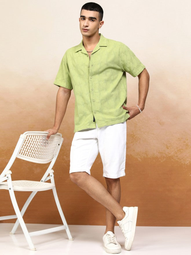 Highlander Men Green Textured Relaxed Fit Casual Shirt - Green - Image 2