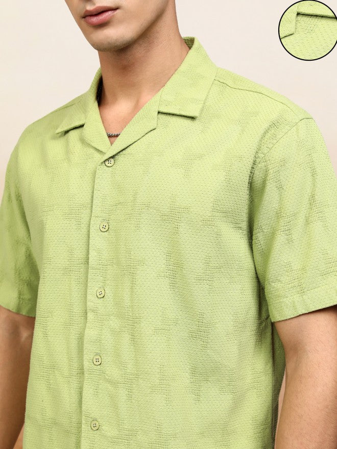 Highlander Men Green Textured Relaxed Fit Casual Shirt - Green - Image 5