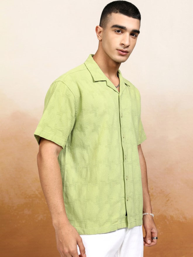 Highlander Men Green Textured Relaxed Fit Casual Shirt - Green - Image 6