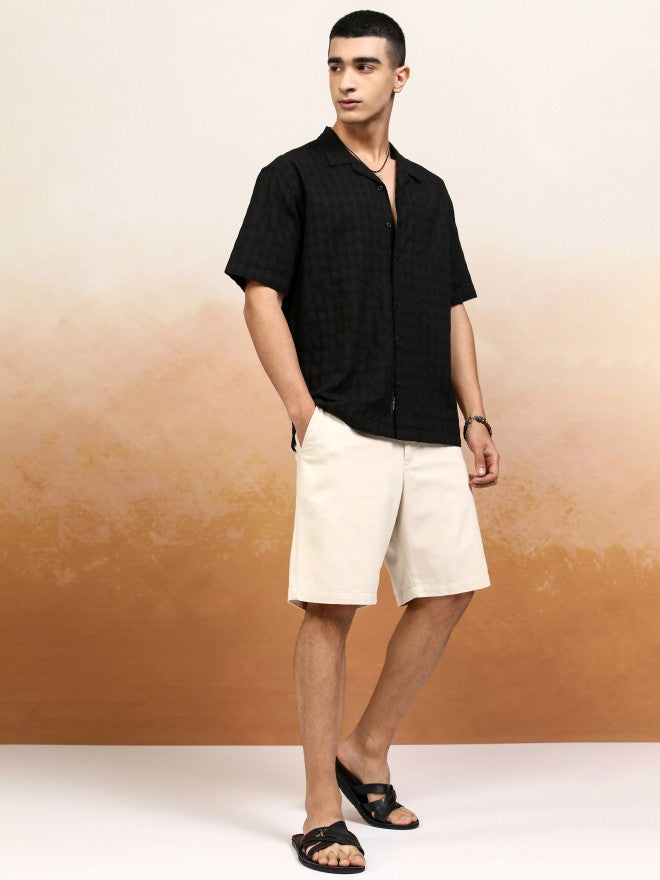 Highlander Men Black Textured Relaxed Fit Casual Shirt - Black - Image 2