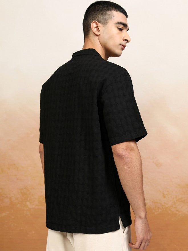 Highlander Men Black Textured Relaxed Fit Casual Shirt - Black - Image 3