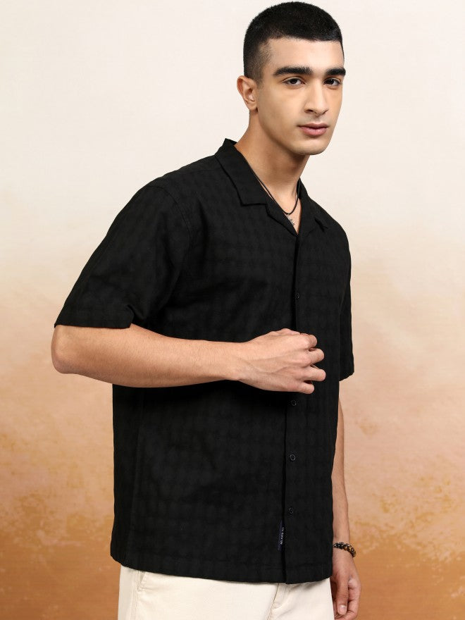 Highlander Men Black Textured Relaxed Fit Casual Shirt - Black - Image 6
