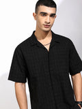 Highlander Men Black Textured Relaxed Fit Casual Shirt - Black - Image 1