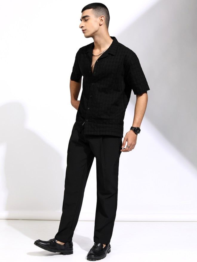 Highlander Men Black Textured Relaxed Fit Casual Shirt - Black - Image 2