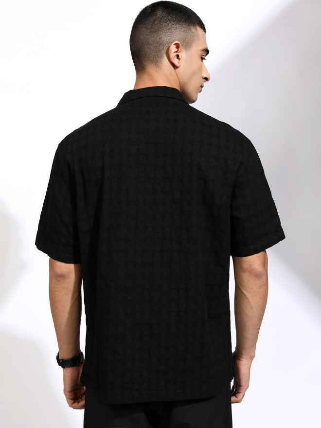 Highlander Men Black Textured Relaxed Fit Casual Shirt - Black - Image 3