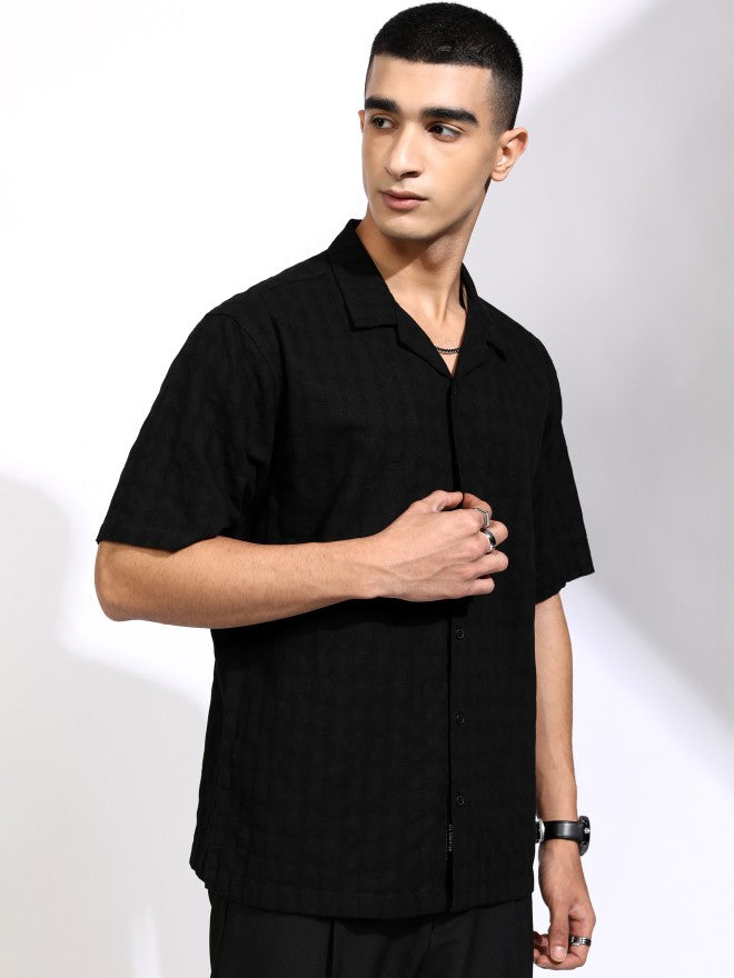 Highlander Men Black Textured Relaxed Fit Casual Shirt - Black - Image 6