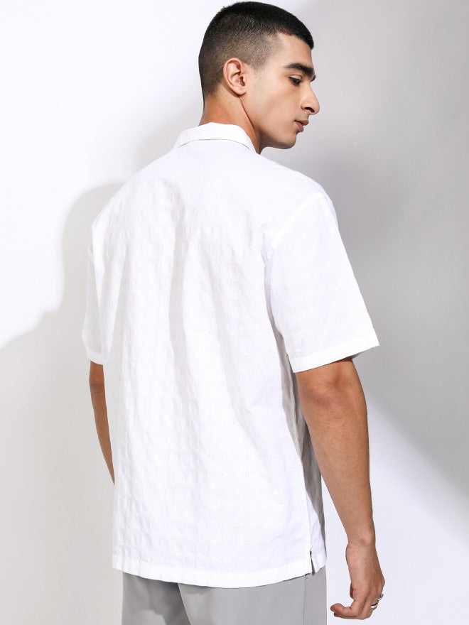 Highlander Men White Textured Relaxed Fit Casual Shirt - White - Image 3