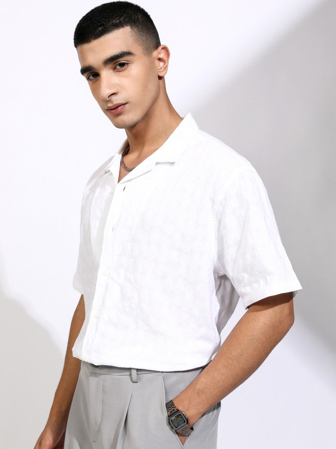 Highlander Men White Textured Relaxed Fit Casual Shirt - White - Image 4