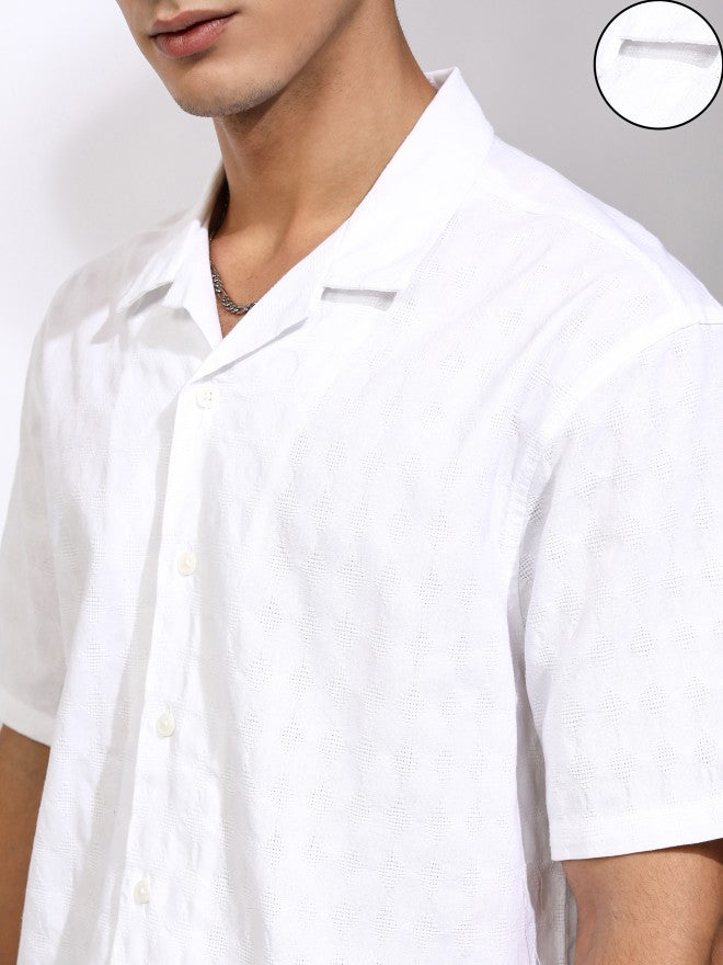 Highlander Men White Textured Relaxed Fit Casual Shirt - White - Image 5