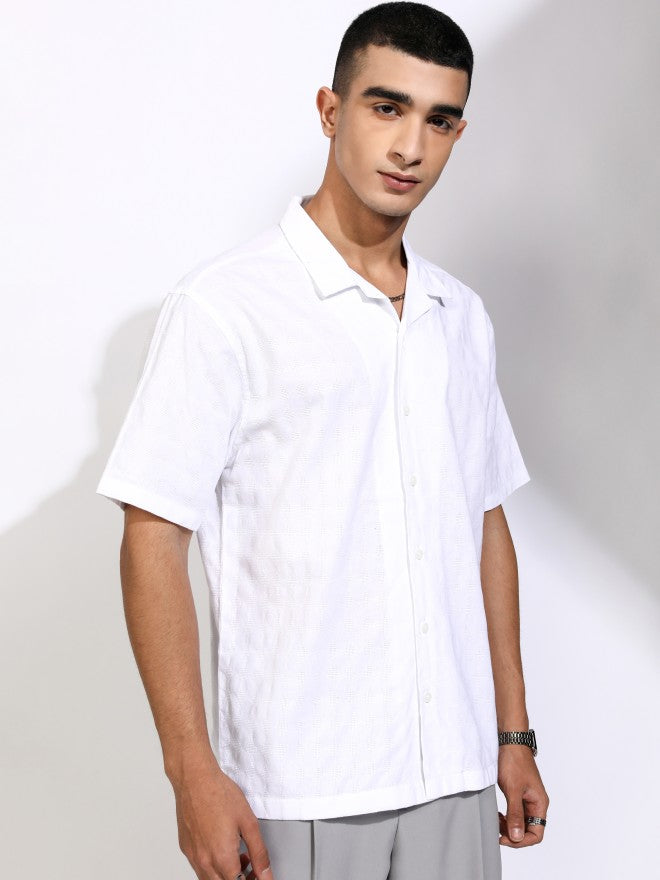Highlander Men White Textured Relaxed Fit Casual Shirt - White - Image 6