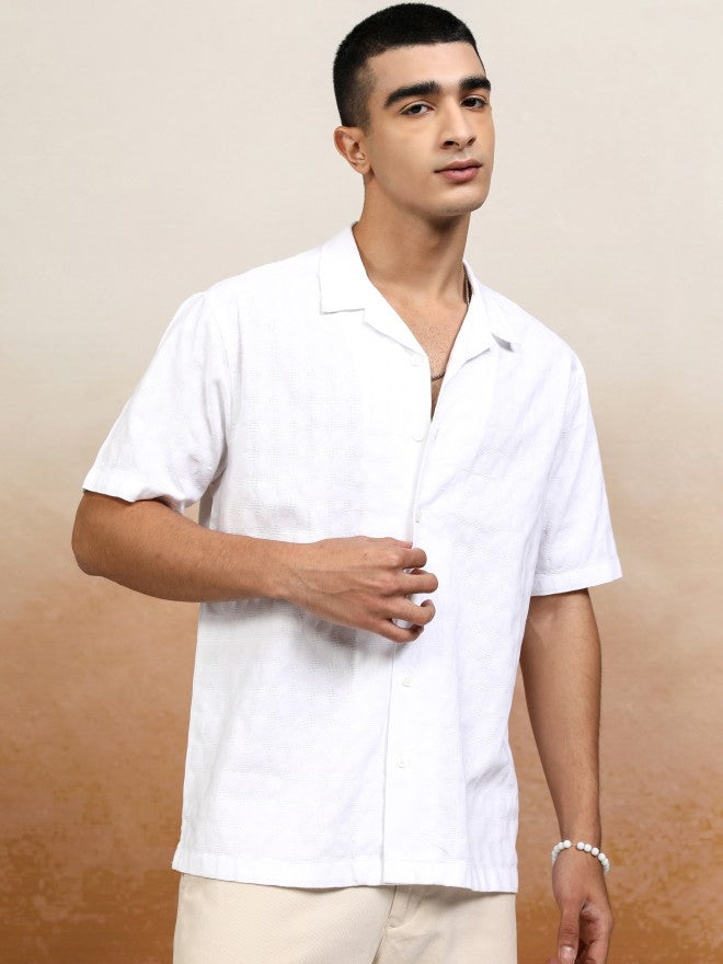 Highlander Men White Textured Relaxed Fit Casual Shirt - White - Image 1