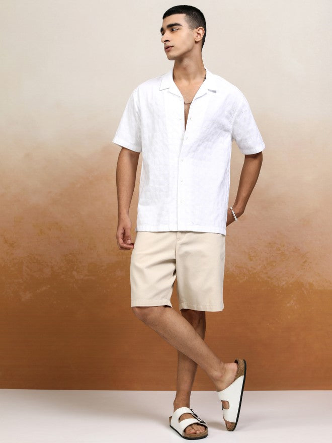 Highlander Men White Textured Relaxed Fit Casual Shirt - White - Image 2