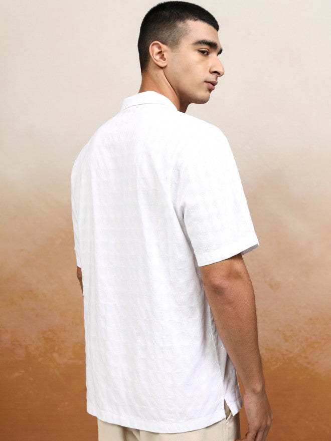 Highlander Men White Textured Relaxed Fit Casual Shirt - White - Image 3