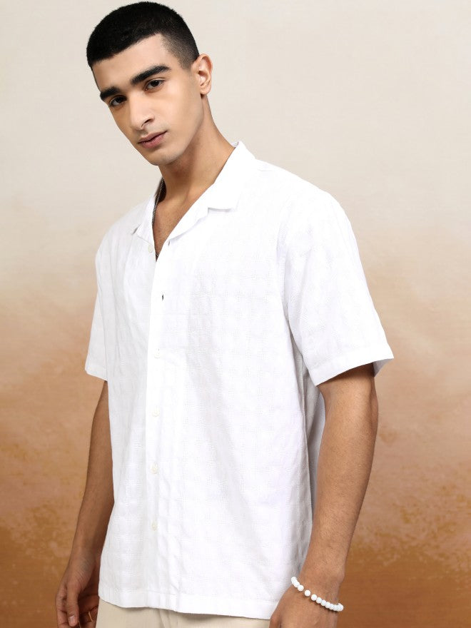 Highlander Men White Textured Relaxed Fit Casual Shirt - White - Image 4