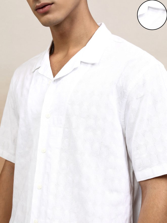 Highlander Men White Textured Relaxed Fit Casual Shirt - White - Image 5