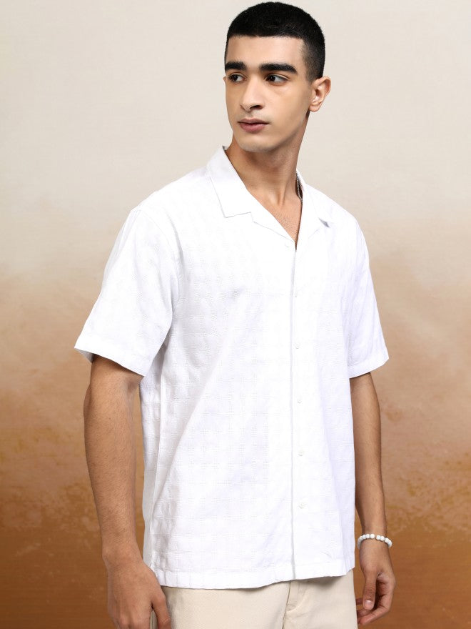 Highlander Men White Textured Relaxed Fit Casual Shirt - White - Image 6