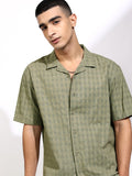 Highlander Men Olive Textured Relaxed Fit Casual Shirt - Olive - Image 1