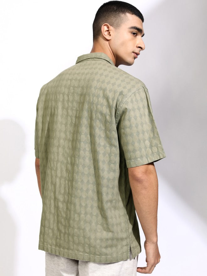 Highlander Men Olive Textured Relaxed Fit Casual Shirt - Olive - Image 3