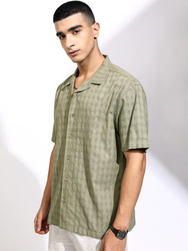 Highlander Men Olive Textured Relaxed Fit Casual Shirt - Olive - Image 4