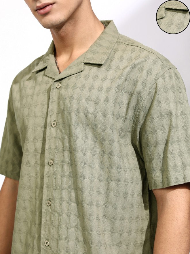 Highlander Men Olive Textured Relaxed Fit Casual Shirt - Olive - Image 5