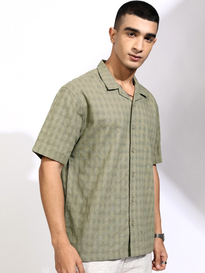 Highlander Men Olive Textured Relaxed Fit Casual Shirt - Olive - Image 6