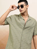 Highlander Men Olive Textured Relaxed Fit Casual Shirt - Olive - Image 1
