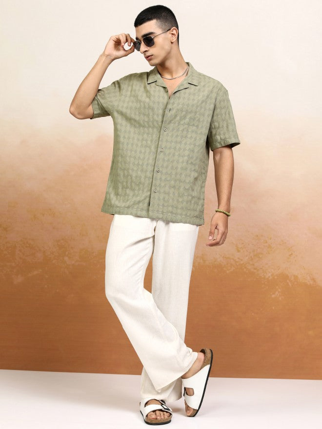 Highlander Men Olive Textured Relaxed Fit Casual Shirt - Olive - Image 2
