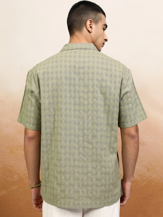 Highlander Men Olive Textured Relaxed Fit Casual Shirt - Olive - Image 3
