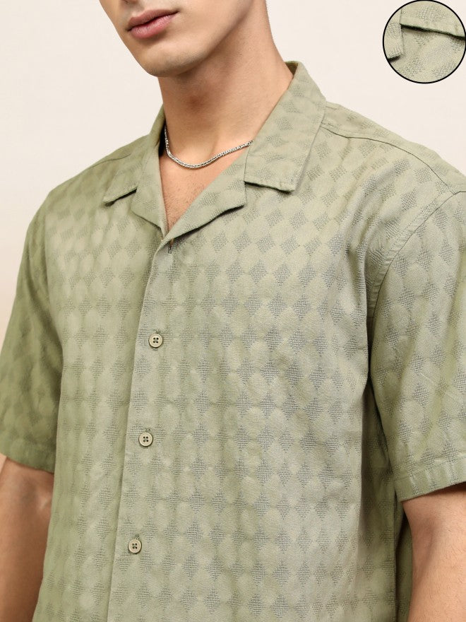 Highlander Men Olive Textured Relaxed Fit Casual Shirt - Olive - Image 5