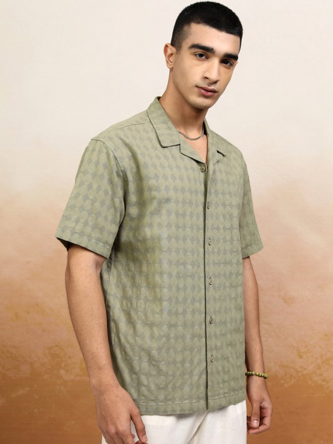 Highlander Men Olive Textured Relaxed Fit Casual Shirt - Olive - Image 6
