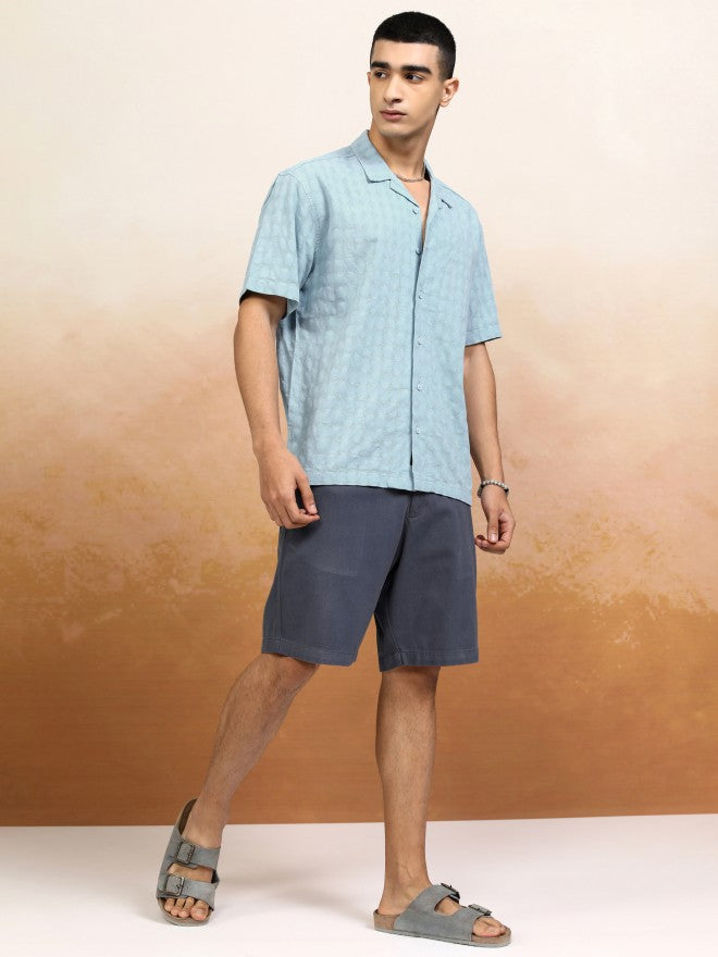 Highlander Men Blue Textured Relaxed Fit Casual Shirt - Blue - Image 2