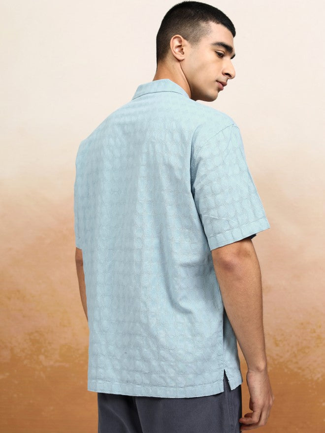 Highlander Men Blue Textured Relaxed Fit Casual Shirt - Blue - Image 3