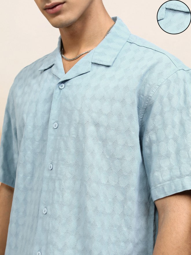 Highlander Men Blue Textured Relaxed Fit Casual Shirt - Blue - Image 5