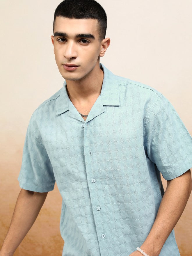 Highlander Men Blue Textured Relaxed Fit Casual Shirt - Blue - Image 1
