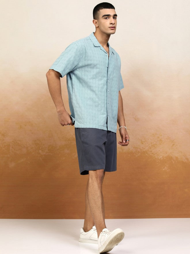 Highlander Men Blue Textured Relaxed Fit Casual Shirt - Blue - Image 2